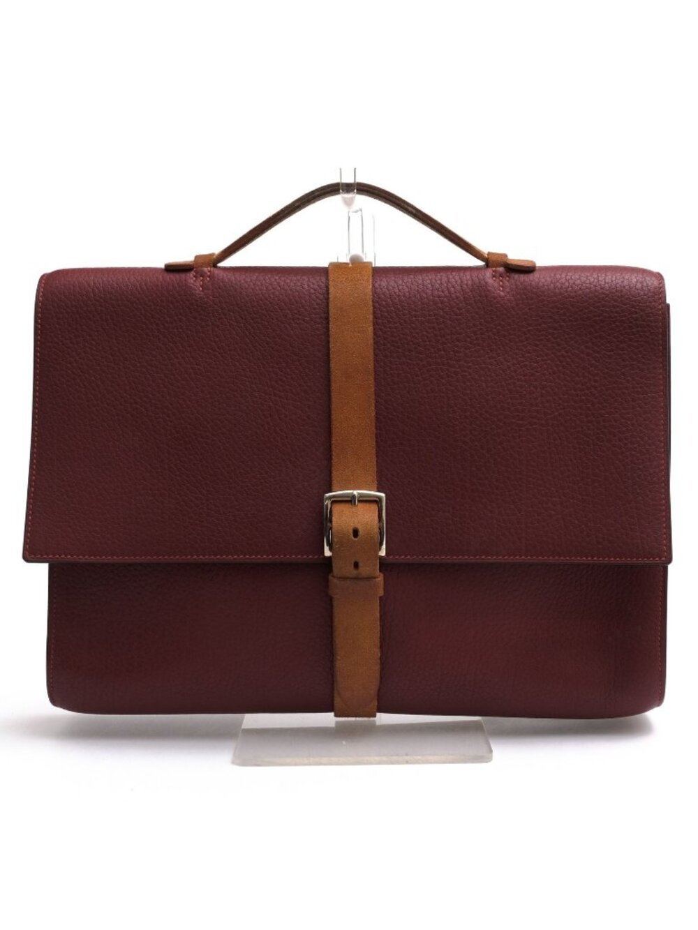 Hermes Briefcase Business Leather Red Brown Etriviere Grained Vache Liegee Cles